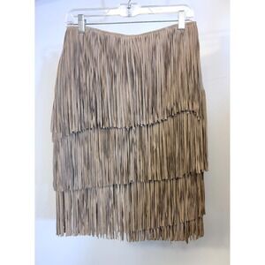 Lamarque Collection Tan Suede Fringe Mini Skirt Asymmetric GoGo Mod Festival  6